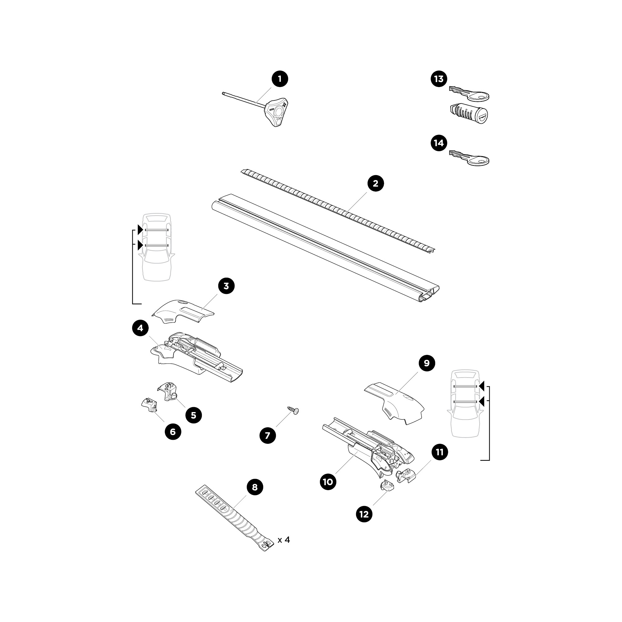 Thule WingBar Edge 9585B csomagtartó talp és rúd, fekete, tetőkorlátos autókhoz bontott ábra Thule WingBar Edge 9585B csomagtartó talp és rúd, fekete, tetőkorlátos autókhoz bontott ábra
