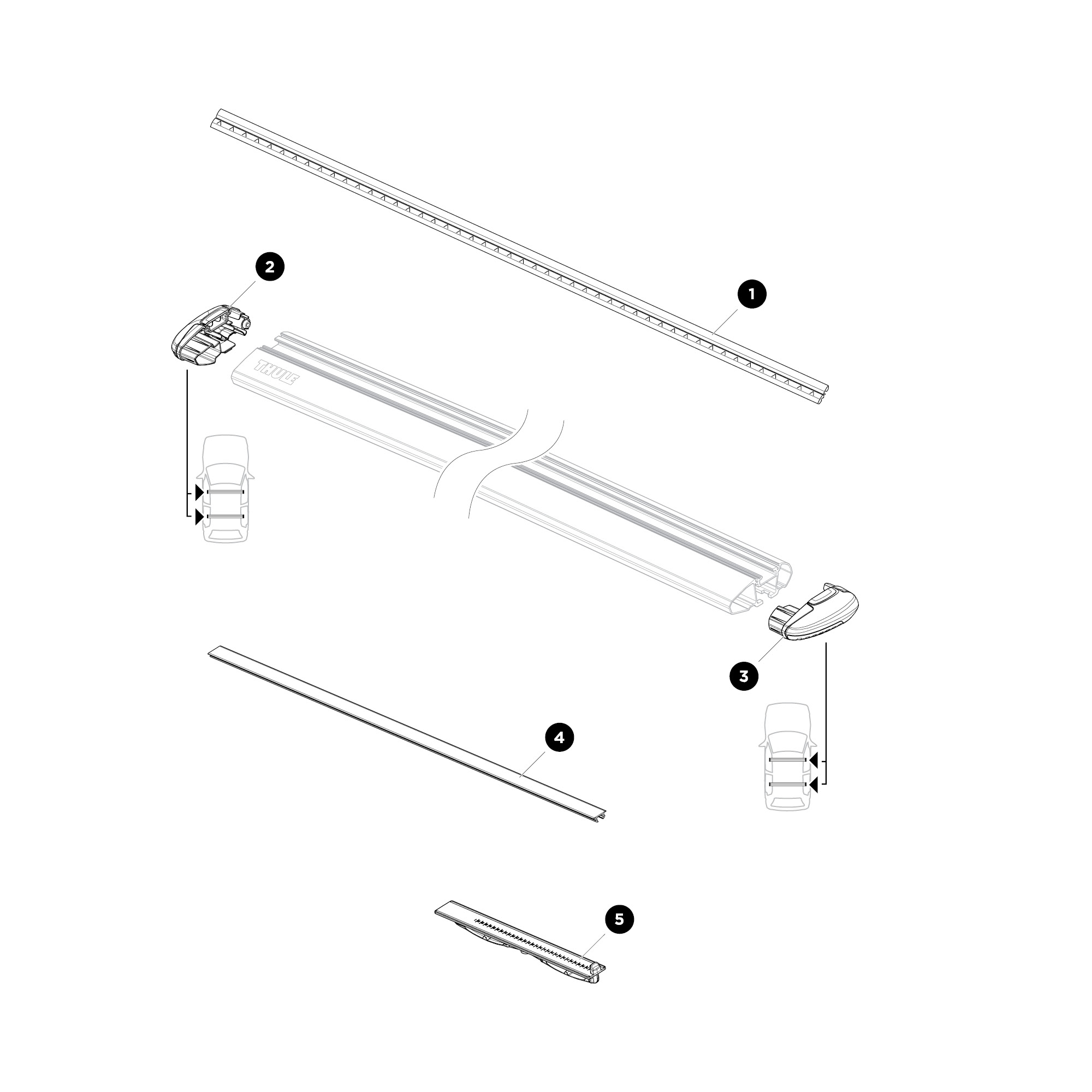 Thule WingBar Evo 711220 csomagtartó rúd, fekete alumínium, szélzajmentes profillal bontott ábra Thule WingBar Evo 711220 csomagtartó rúd, fekete alumínium, szélzajmentes profillal bontott ábra