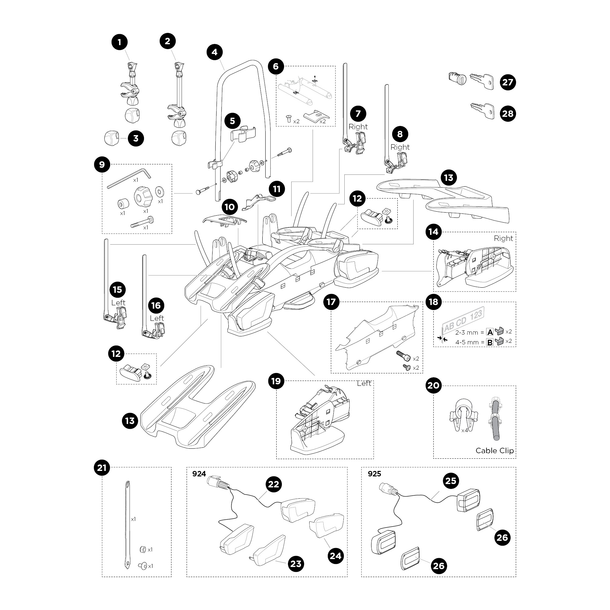 Thule VeloCompact 924 kerékpártartó vonóhorogra bontott ábra Thule VeloCompact 924 kerékpártartó vonóhorogra bontott ábra