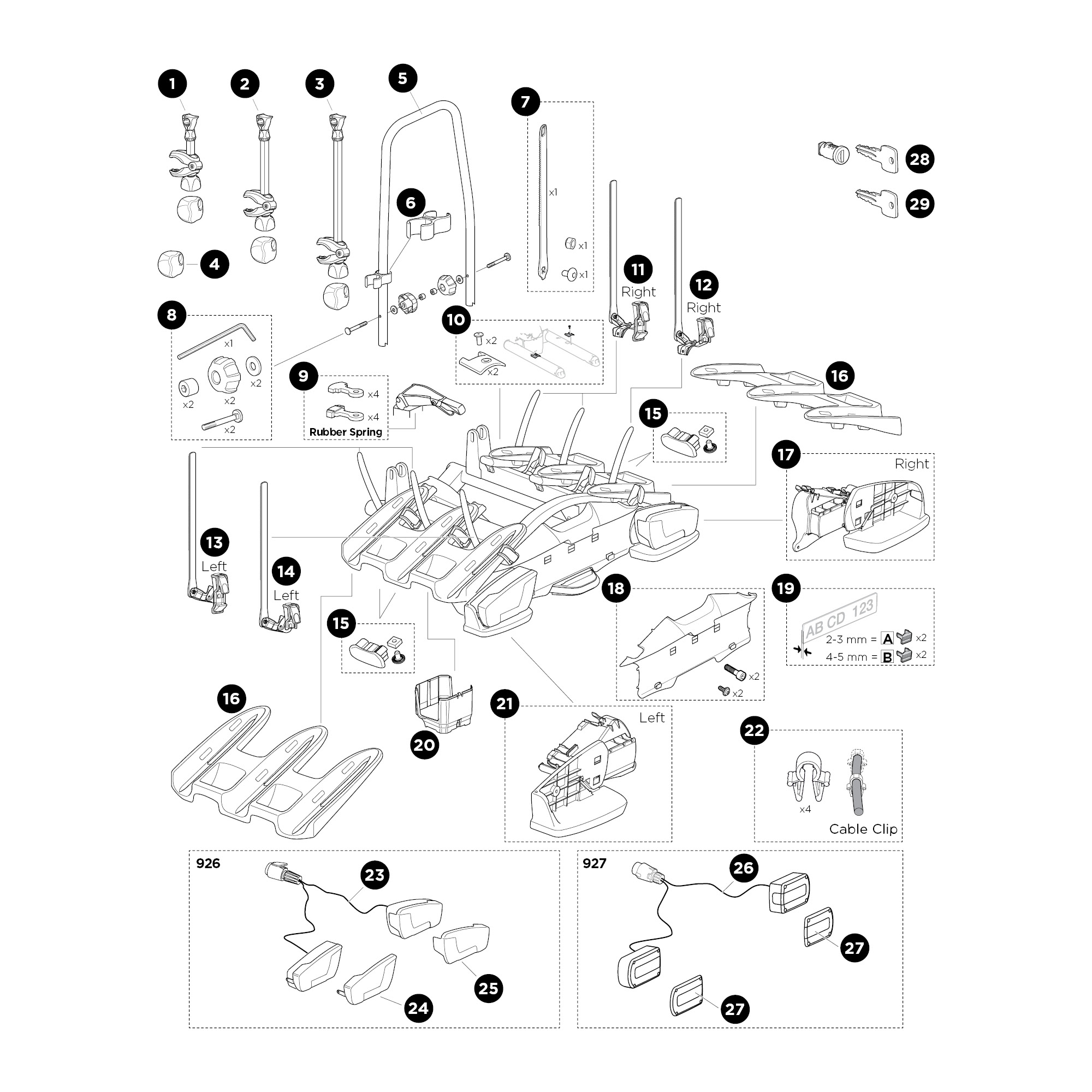 Thule VeloCompact 926 kerékpártartó vonóhorogra bontott ábra Thule VeloCompact 926 kerékpártartó vonóhorogra bontott ábra