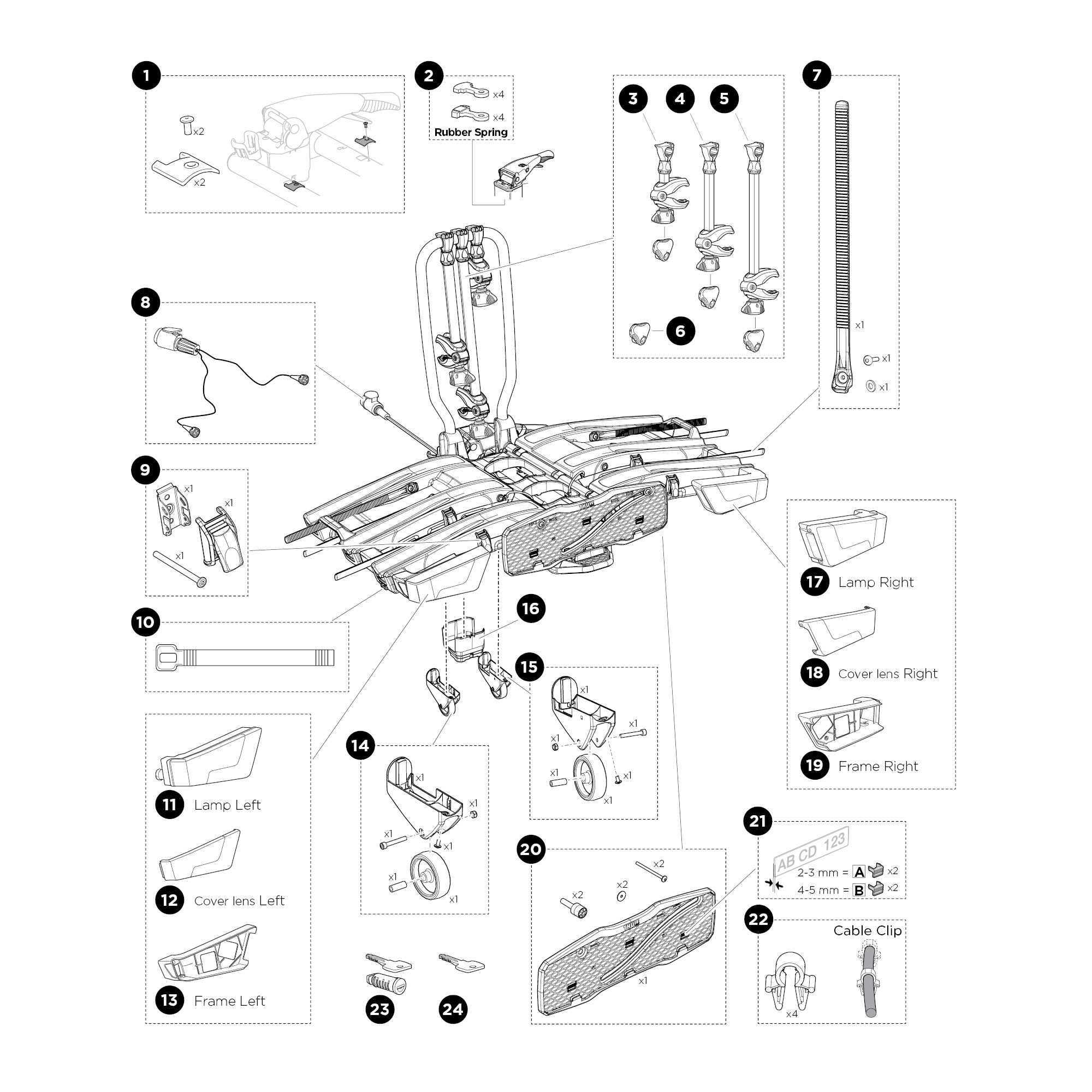 Thule EasyFold XT 934 kerékpártartó vonóhorogra bontott ábra Thule EasyFold XT 934 kerékpártartó vonóhorogra bontott ábra
