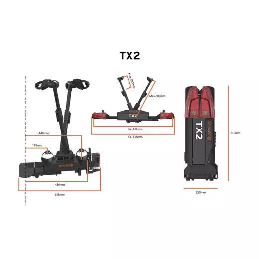 Spinder TX2 LED S30011 E-bike kerékpárszállító vonóhorogra, fekete
